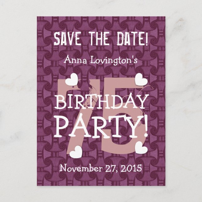 Save the Date 75th Birthday Party V75B WINE Announcement Postcard (Front)