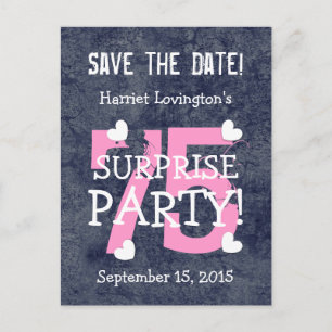 Save the Date 75th Surprise Birthday S75A BLUE Announcement Postcard