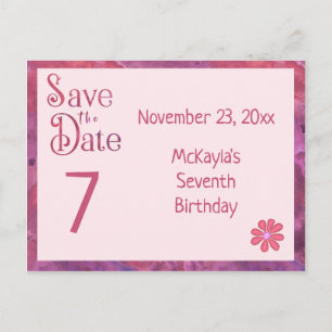 Save the Date 7th Birthday for a Girl Announcement Postcard