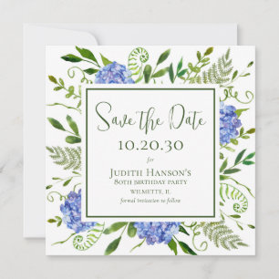 Save The Date 80e anniversaire Blue Hydrangeas