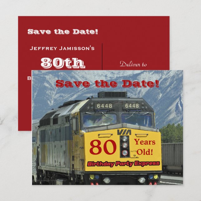 Save the Date 80th Birthday Party Announcement Postcard (Front/Back)