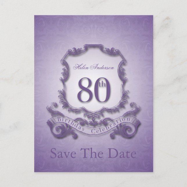 Save the Date 80th Birthday Personalized Postcard (Front)