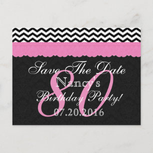 Save the Date 80th Birthday Pink Black Lace Announcement Postcard