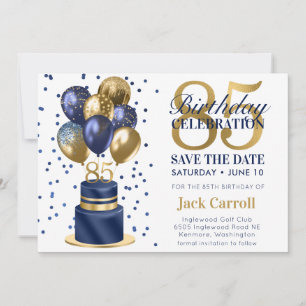 Save The Date 85th Birthday Navy Blue Cake