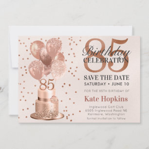 Save The Date 85th Birthday Rose Gold Cake
