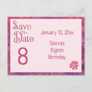 Save the Date 8th Birthday for a Girl Announcement Postcard