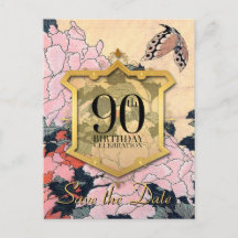 Save the Date 90th Birthday Butterfly Peonies P