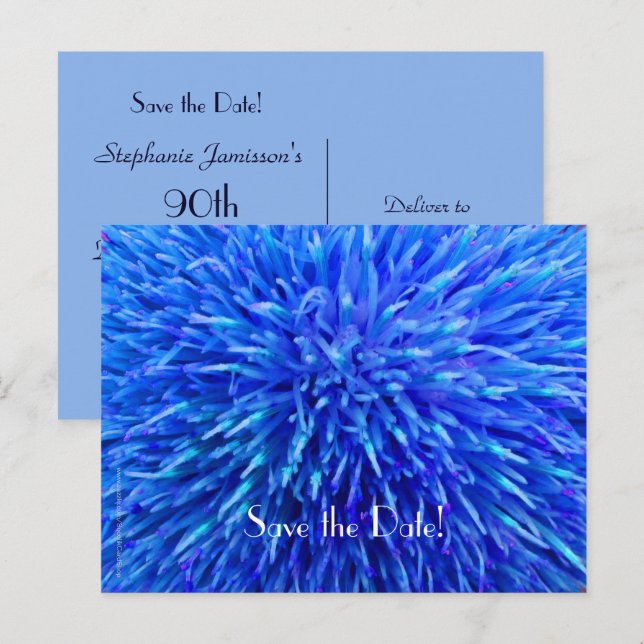 Save the Date 90th Birthday Party, Blue Abstract Announcement Postcard (Front/Back)