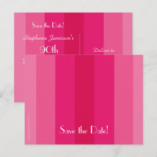 Save the Date 90th Birthday Party, Pink Stripes Announcement Postcard