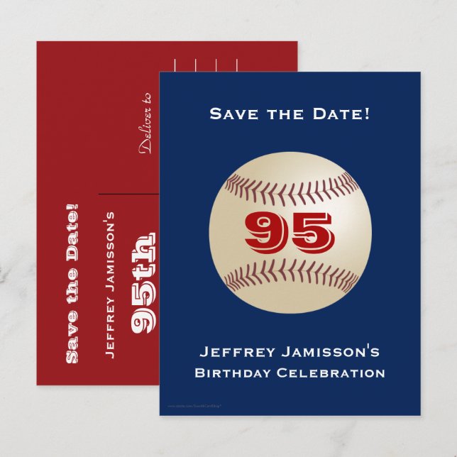 Save the Date 95th Birthday Baseball Postcard (Front/Back)