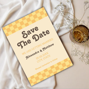 Save The Date À damiers jaune Super rétro