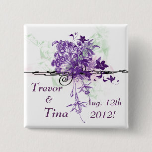 Save The Date Abstract Floral Bouquet Square Pin