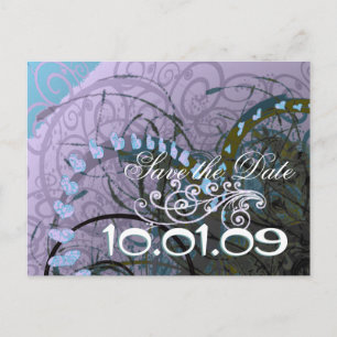 Save The Date Abstract Purple and Blue Hearts Announcement Postcard