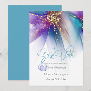 Save the Date Abstract Teal Purple Abstract Invitation