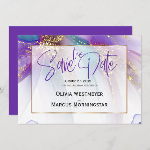 Save the Date Abstract Teal Purple Abstract Invitation