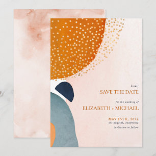 Save The Date Abstrait Blush Pink Navy Blue Terracotta Mariage