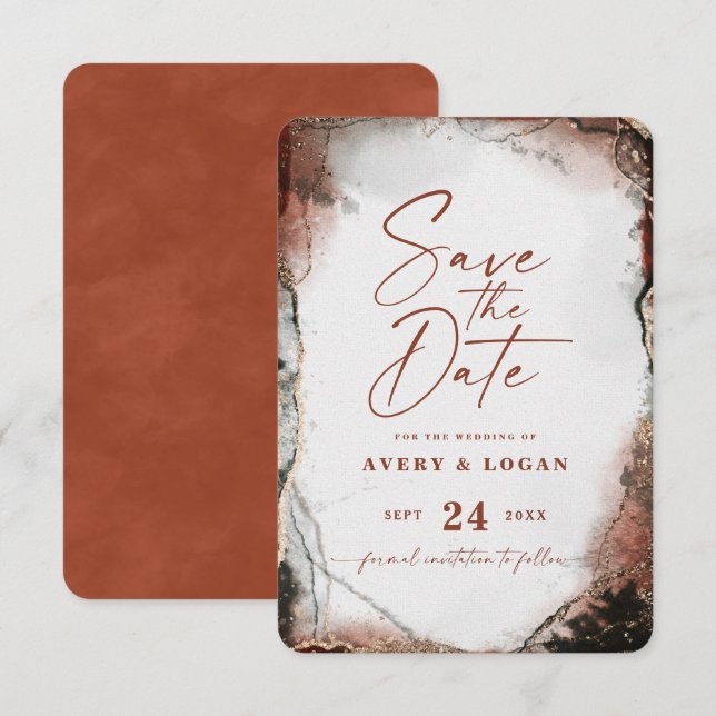 Save The Date Abstrait Ethéal Rustique Automne Orange Mariage (Devant / Derrière)