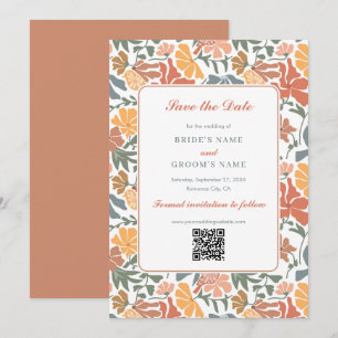 Save The Date Abstrait Floral & Oiseaux Mi-siècle Mariage modern