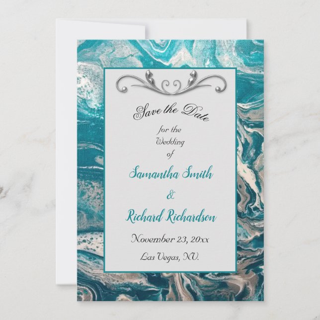 Save The Date Abstrait gris turquoise Enregistrer la date (Devant)