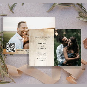 Save The Date Abstrait neutre en or   Code QR de mariage élégant