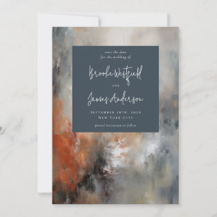 Save The Date Abstrait peint moderne Gris Mariage en terre cuite