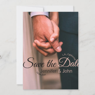 Save the date add couple name place date photo tex