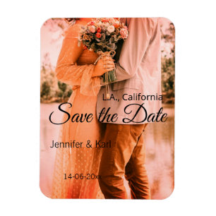 Save the date add couple name place date photo tex magnet