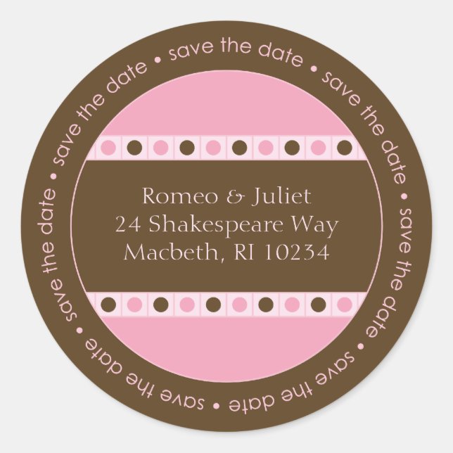 Save the Date Address Label - Pink and Brown (Front)