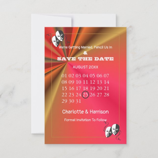 Save The Date Affiche de théâtre thème de mariage billet de spec (Devant)