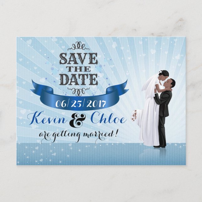 Save the Date (African American Couple) Announcement Postcard (Front)