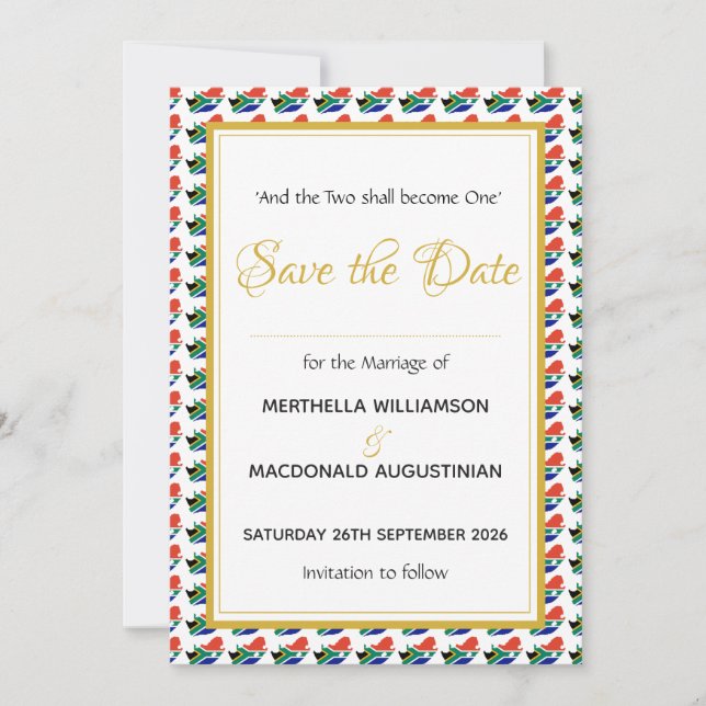 Save The Date AFRIQUE DU SUD Cérémonie de mariage coutumier chré (Devant)