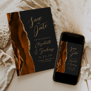 Save The Date Agate Burnt Orange Gold Script Mariage foncé Enreg
