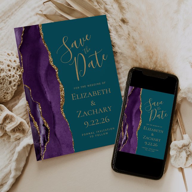 Save The Date Agate d'or violet moderne Turquoise Enregistrer la (Créateur téléchargé)