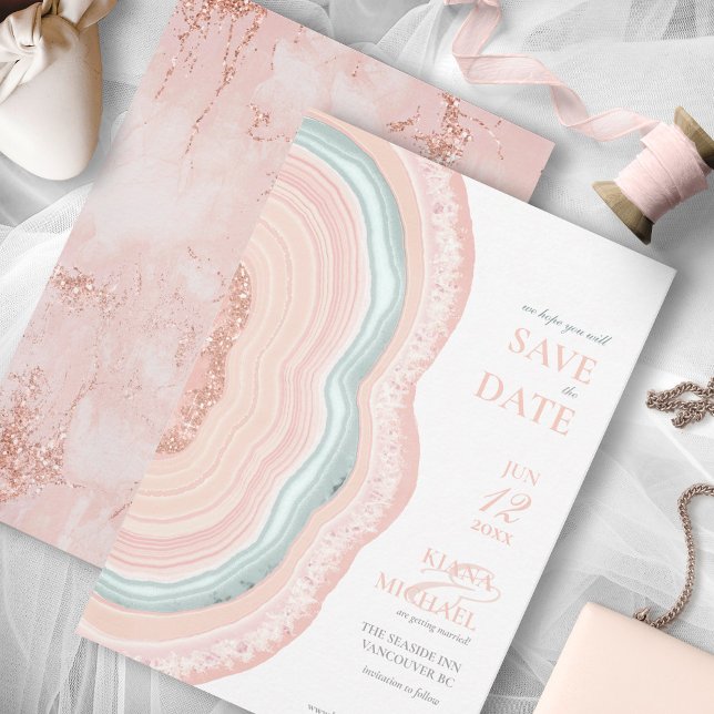 Save The Date Agate Geode Mariage Rose Parties scintillant Gold  (Créateur téléchargé)