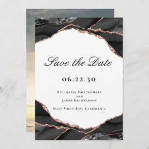 Save The Date Agate noir blanc Rose or Mariage de l'huile d'or P