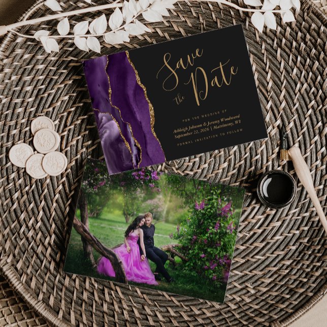 Save The Date Agate photo violet or foncé Enregistrer la date (Créateur téléchargé)