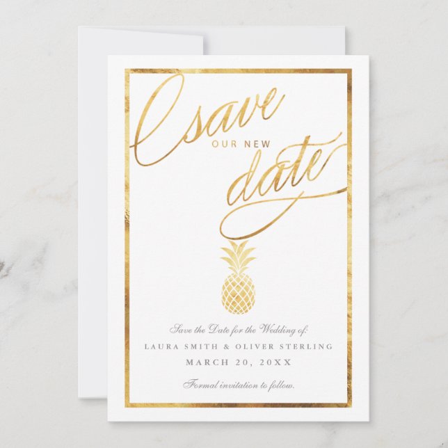 Save The Date Aiguille en faux or tropical sauvez notre nouvelle (Devant)
