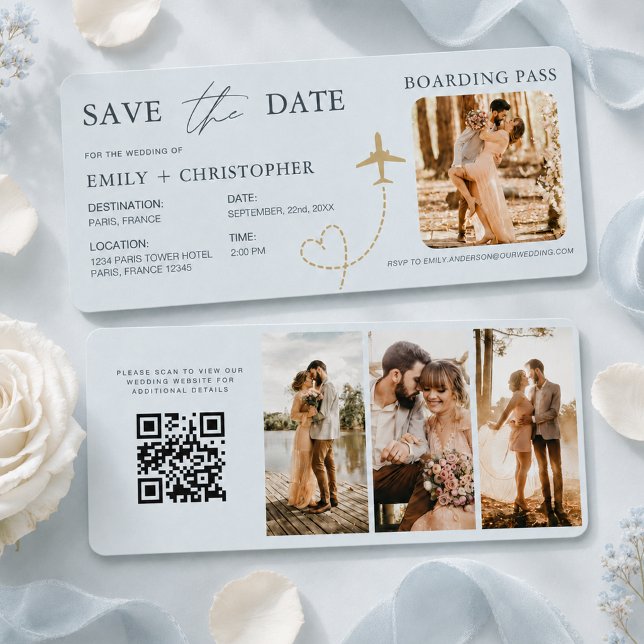 Save the Date Airplane Boarding Pass Plane QR Code (Creator Uploaded)