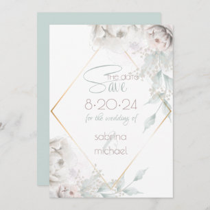 Save the Date   Alabaster White Watercolor Peonies