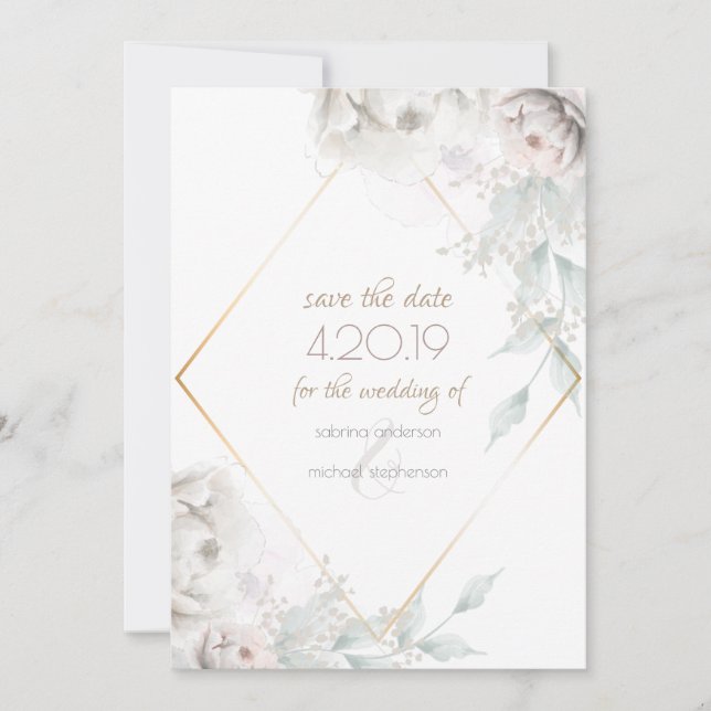 Save the date | Albâtre Peonies d'aquarelle blanch (Devant)
