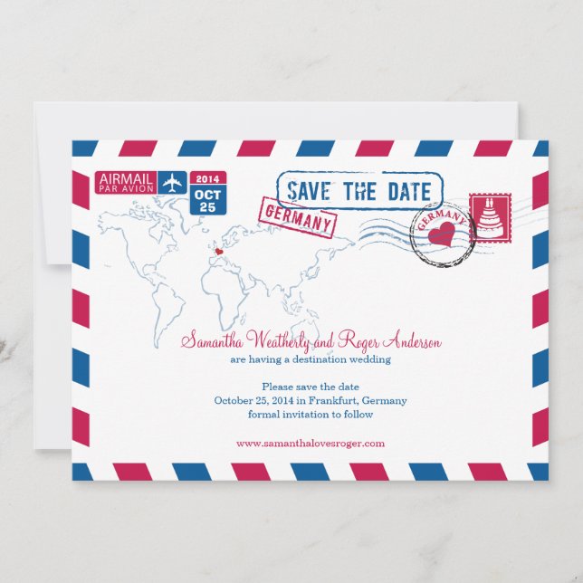 Save The Date Allemagne Air Mail Mariage Enregistrer La Date (Devant)