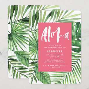Save The Date Aloha palme tropicale & script rose girly annivers