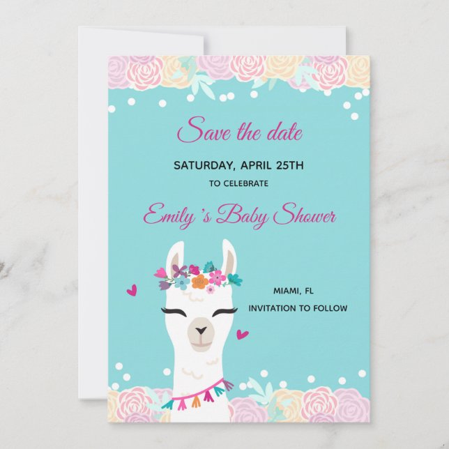 Save The Date Alpaca LLama Face (Front)