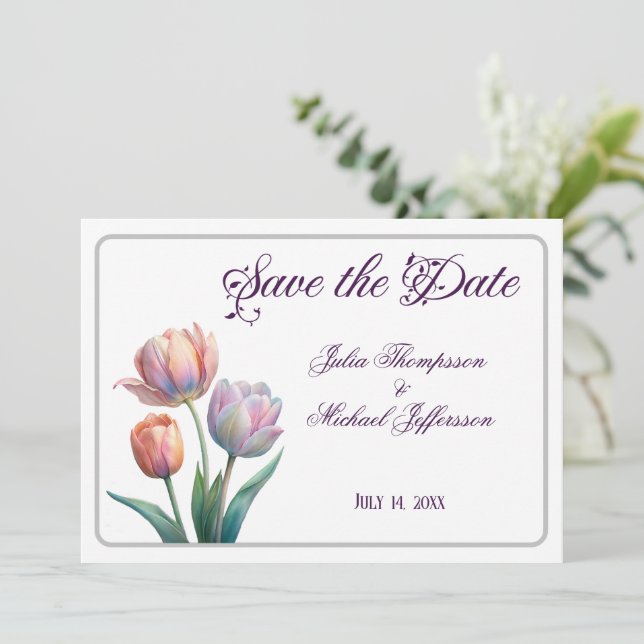 Save The Date Ambiance romantique et poétique Pastel Tulips (Debout devant)