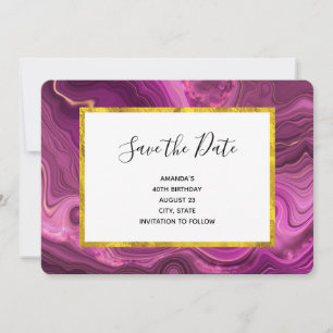 Save The Date Améthyste Violet Et Or Agate Abstrait Anniversaire