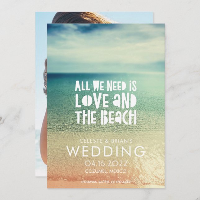 Save The Date Amour et mariage sur la plage Photo Enregistrer la (Devant / Derrière)