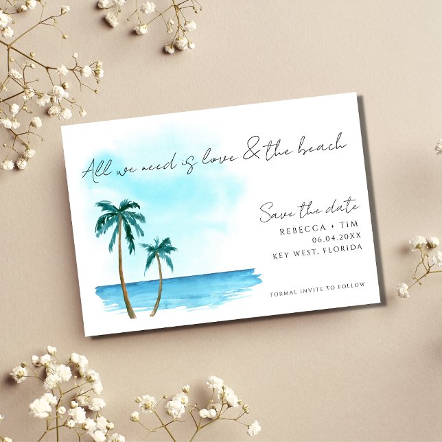 Save The Date Amour et plage Aquarelle Palm Tree Mariage (Créateur téléchargé)