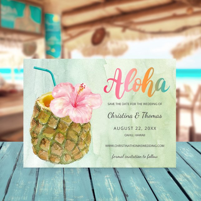 Save The Date Ananas Paradise Aloha Beach Mariage aquarelle (Créateur téléchargé)