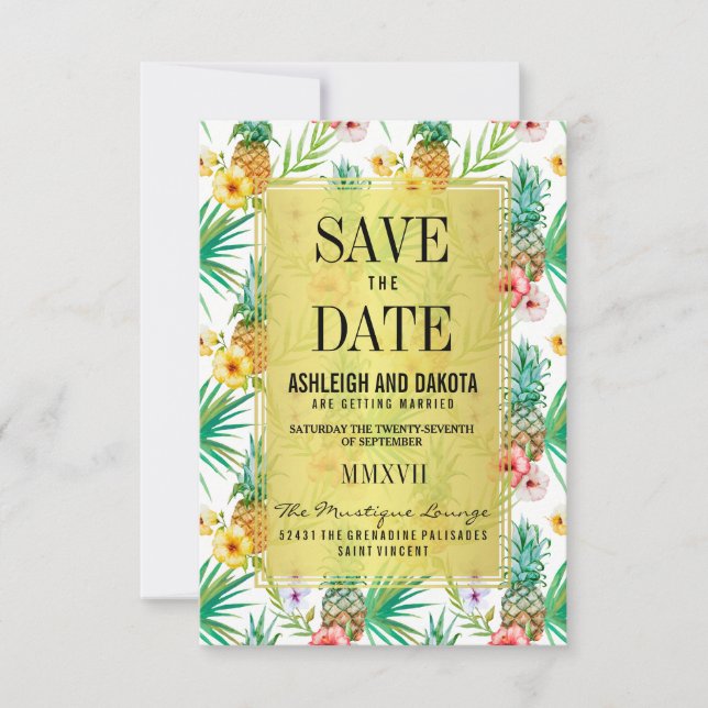 Save The Date Ananas Tropical & Hibiscus Enregistrer La Date (Devant)