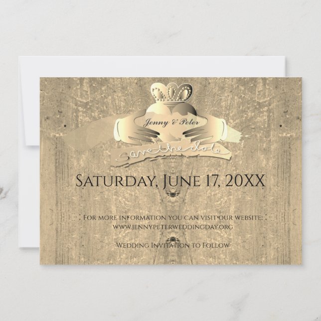 Save The Date Ancienne Anneau Or Claddagh Plat Enregistrer La Ca (Dos)